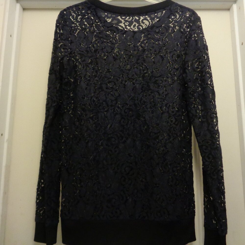 CLASSIC GIRL QUIET LUXURY VINTAGE BLACK LACEY SEMI SHEER BLOUSE LG
